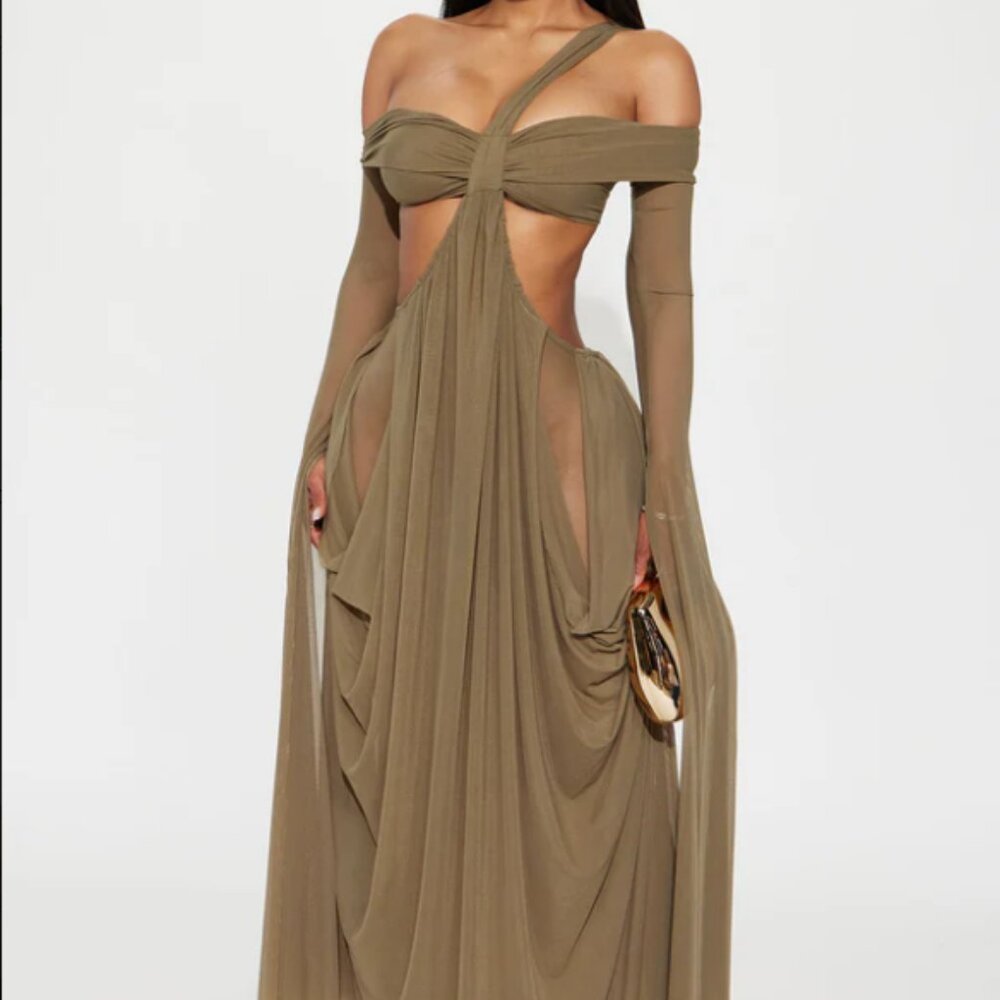 Alora Mesh Maxi Dress - Olive